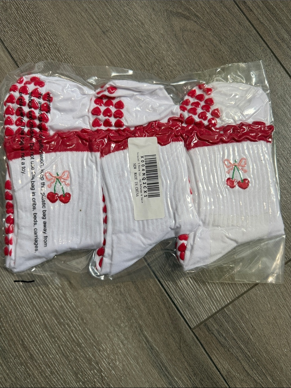 Kids White Socks with Red Cherry Embroidery - Pack of 3